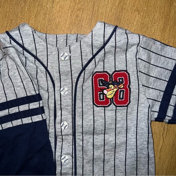 Disney Baby Tigger Baseball Toddler Kids Button Up Striped Shirt 24 Months Grey - Picture 3 of 5